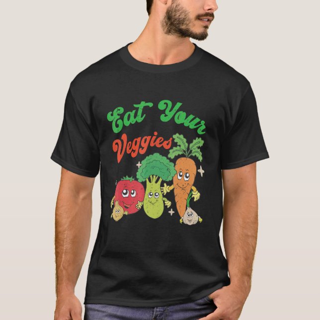 Retro Gardening  Vegetables Saying Happy Farmer T-Shirt (Front)