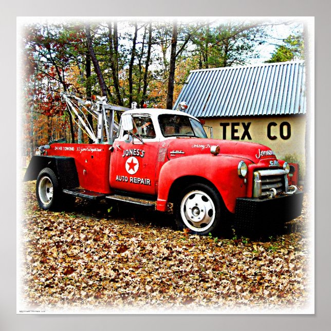 Retro Gas Station Red Tow Truck Poster (Front)