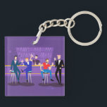 Retro Gay Bar Acrylic Keychain<br><div class="desc">This Retro Gay Bar Acrylic Keychain design is purple, kitschy, and utterly fabulous! Sitting on mid century modern barstools, drinking their fun, pink beverages, these dapper gentlemen are having a gay ol’ time. The hunky bartender with a pink bowtie is already pouring the next round. The silhouettes of atomic liquor...</div>