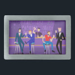 Retro Gay Bar Belt Buckle<br><div class="desc">This Retro Gay Bar Belt Buckle design is purple, kitschy, and utterly fabulous! Sitting on mid century modern barstools, drinking their fun, pink beverages, these dapper gentlemen are having a gay ol’ time. The hunky bartender with a pink bowtie is already pouring the next round. The silhouettes of atomic liquor...</div>