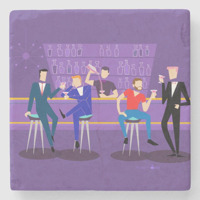 Retro Gay Bar Stone Coaster (Front)