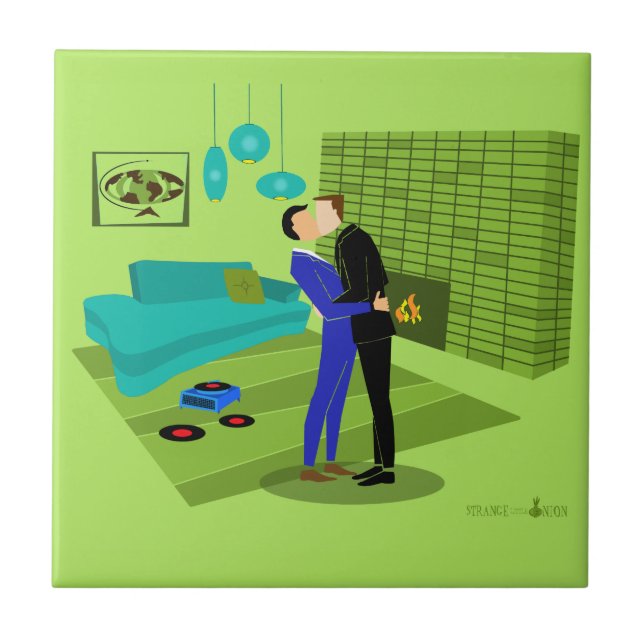 Retro Gay Couple in Love Ceramic Tile (Front)