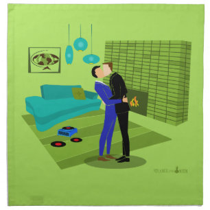 Retro Gay Couple in Love Cloth Napkin