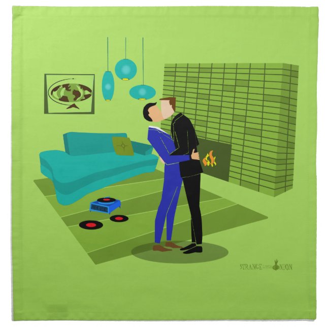 Retro Gay Couple in Love Cloth Napkin (Front)