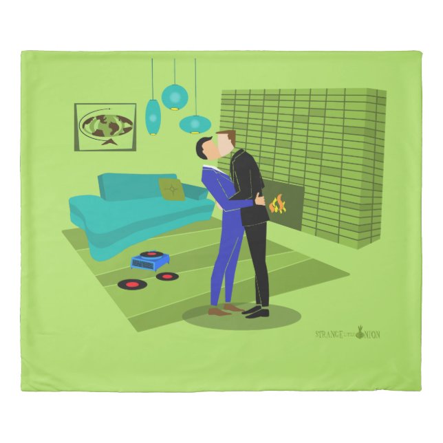 Retro Gay Couple In Love Duvet Cover (Front)