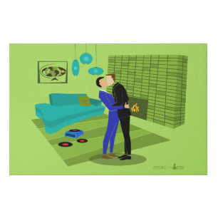 Retro Gay Couple in Love Faux Canvas Print