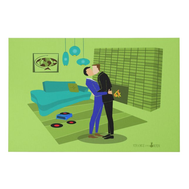 Retro Gay Couple in Love Faux Canvas Print (Front)