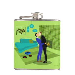 Retro Gay Couple in Love Flask