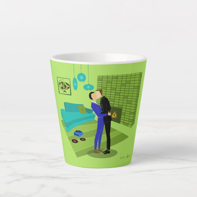 Retro Gay Couple In Love Latte Mug (Front)