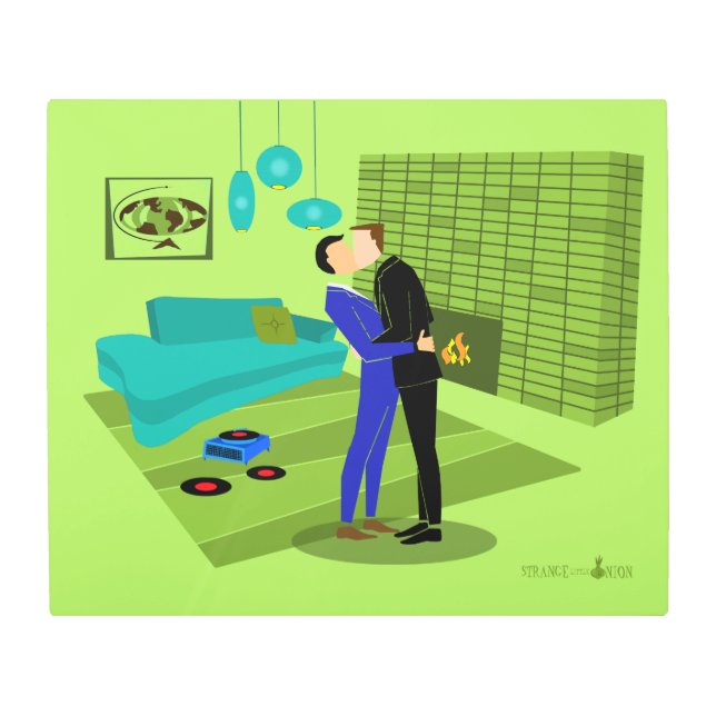 Retro Gay Couple In Love Metal Wall Art (Front)