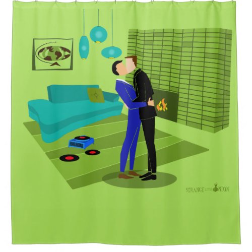 Retro Gay Couple in Love Shower Curtain