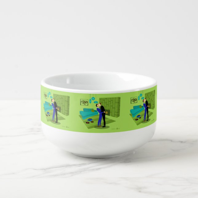 Retro Gay Couple In Love Soup Mug (Front)