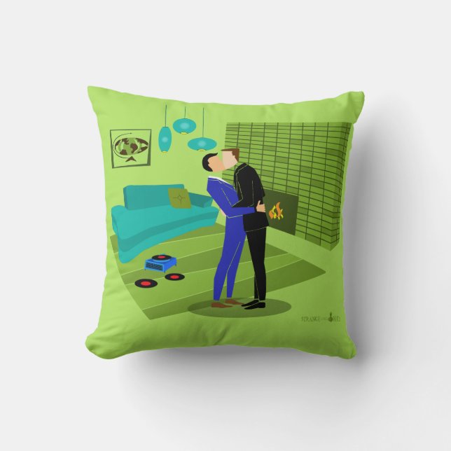 Retro Gay Couple in Love Throw Pillow (Front)