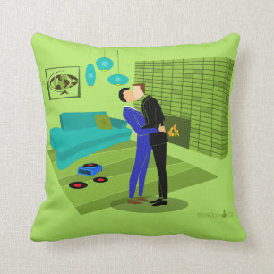 Retro Gay Couple in Love Throw Pillow
