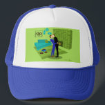 Retro Gay Couple in Love Trucker Hat<br><div class="desc">This Retro Gay Couple in Love  design is the perfect blend of passion and kitsch. The 1960s style, minimalist art design features an attractive gay couple kissing in the middle of there impeccably decorated time capsule home. The lime green brick fireplace sets the mood for the well-groomed gentlemen, as the...</div>