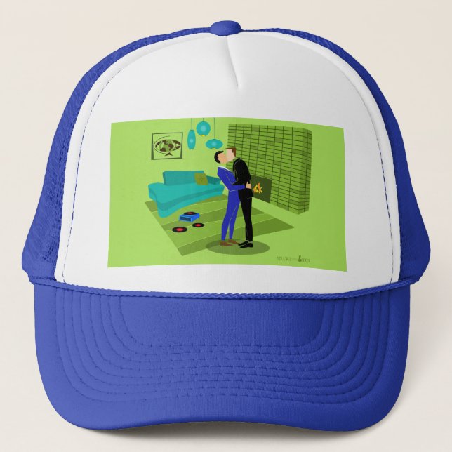Retro Gay Couple in Love Trucker Hat (Front)