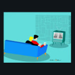 Retro Gay Couple Print, Value Poster Paper (Matte)<br><div class="desc">This Retro Gay Couple Watching TV design is simply fabulous! The 1960s style, minimalist art design features the back of a cozy couple and binging their favorite black and white television show. The sophisticated, turquoise and teal room prominently features a stone wall. The well-dressed men are holding martinis. Cheers to...</div>