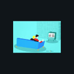 Retro Gay Couple Stretched Canvas Print<br><div class="desc">This Retro Gay Couple Watching TV design is simply fabulous! The 1960s style, minimalist art design features the back of a cozy couple and binging their favorite black and white television show. The sophisticated, turquoise and teal room prominently features a stone wall. The well-dressed men are holding martinis. Cheers to...</div>