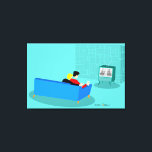 Retro Gay Couple Stretched Canvas Print<br><div class="desc">This Retro Gay Couple Watching TV design is simply fabulous! The 1960s style, minimalist art design features the back of a cozy couple and binging their favorite black and white television show. The sophisticated, turquoise and teal room prominently features a stone wall. The well-dressed men are holding martinis. Cheers to...</div>