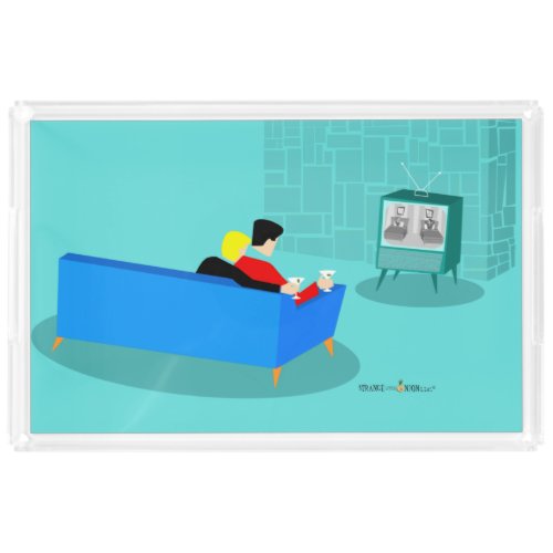 Retro Gay Couple Watching TV Acrylic Tray