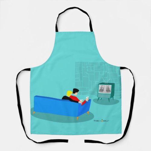 Retro Gay Couple Watching TV All_Over Print Apron
