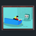 Retro Gay Couple Watching TV Award Plaque<br><div class="desc">This Retro Gay Couple Watching TV design is simply fabulous! The 1960s style, minimalist art design features the back of a cozy couple and binging their favorite black and white television show. The sophisticated, turquoise and teal room prominently features a stone wall. The well-dressed men are holding martinis. Cheers to...</div>