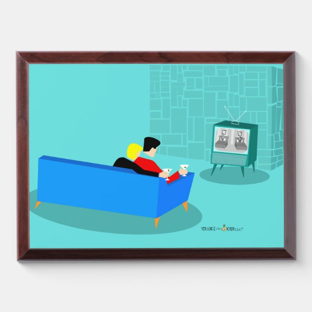 Retro Gay Couple Watching TV Award Plaque (Horizontal)