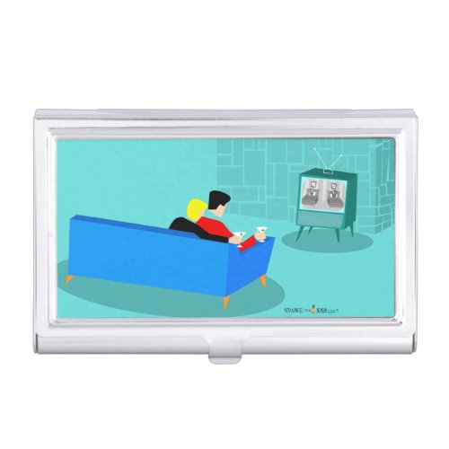 Retro Gay Couple Watching TV Business Card Holder