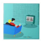 Retro Gay Couple Watching TV Ceramic Tile<br><div class="desc">This Retro Gay Couple Watching TV design is simply fabulous! The 1960s style, minimalist art design features the back of a cozy couple and binging their favorite black and white television show. The sophisticated, turquoise and teal room prominently features a stone wall. The well-dressed men are holding martinis. Cheers to...</div>