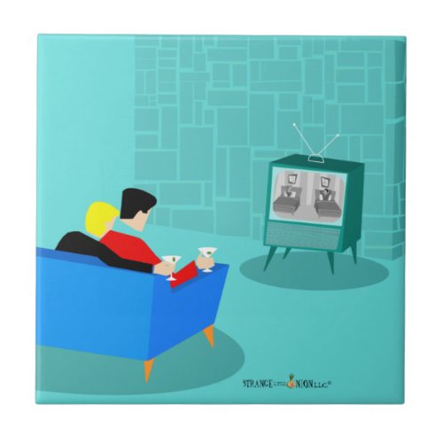 Retro Gay Couple Watching TV Ceramic Tile