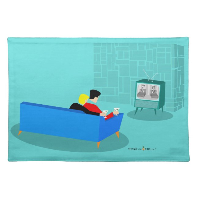  Retro Gay Couple Watching TV Cloth Placemat (Front)