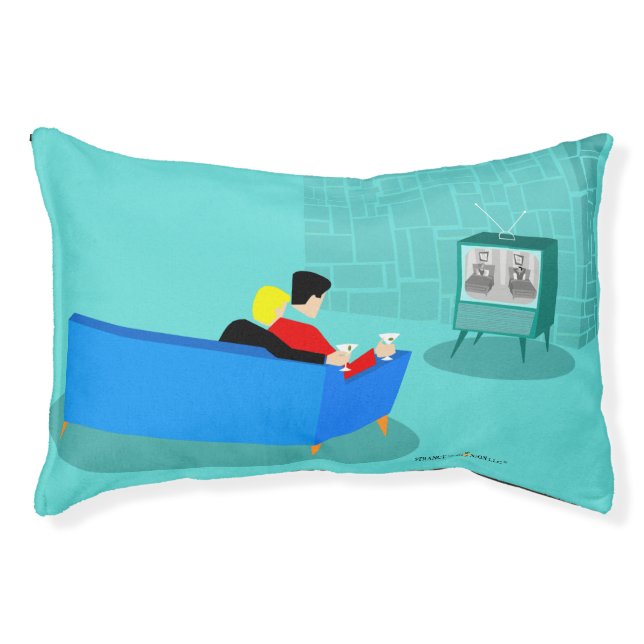 Retro Gay Couple Watching TV Dog Bed (Front)