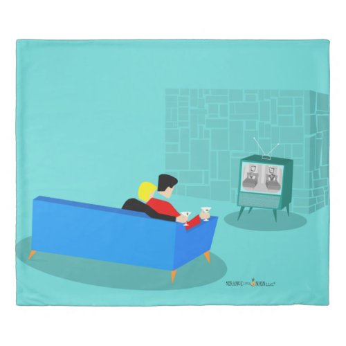 Retro Gay Couple Watching TV Duvet Cover