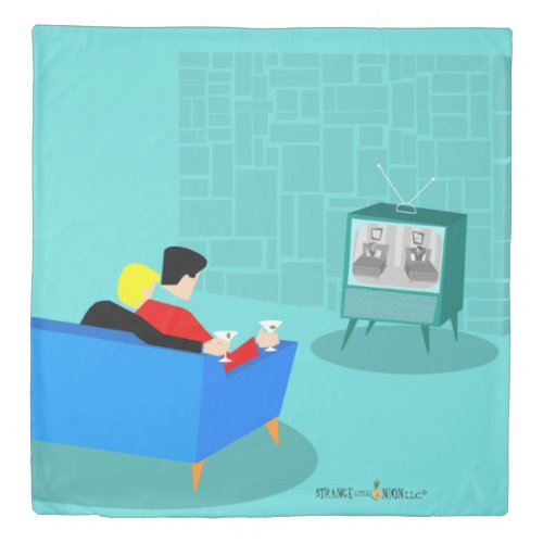 Retro Gay Couple Watching TV Duvet Cover