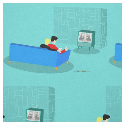 Retro Gay Couple Watching TV Fabric
