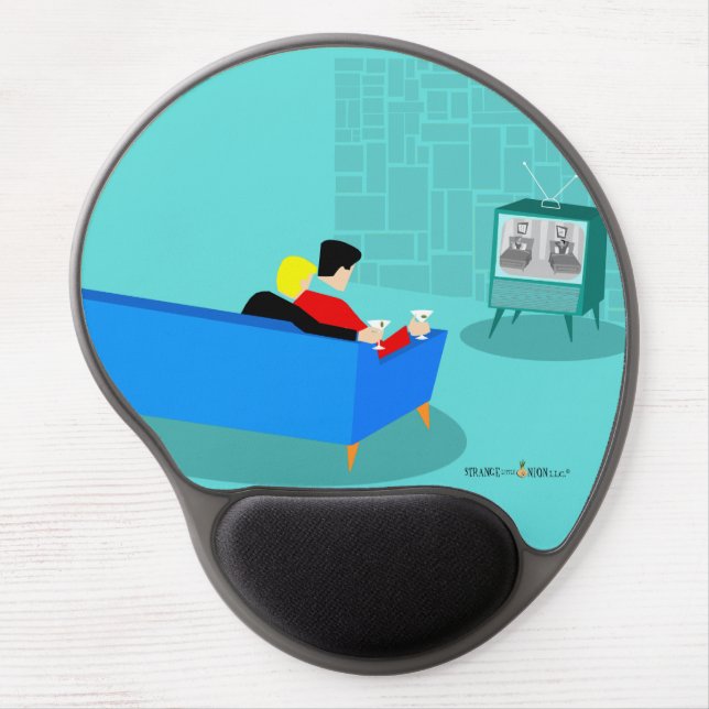 Retro Gay Couple Watching TV Gel Mousepad (Front)