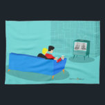 Retro Gay Couple Watching TV Kitchen Towels<br><div class="desc">This Retro Gay Couple Watching TV design is simply fabulous! The 1960s style, minimalist art design features the back of a cozy couple and binging their favorite black and white television show. The sophisticated, turquoise and teal room prominently features a stone wall. The well-dressed men are holding martinis. Cheers to...</div>