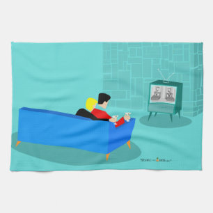 Retro Gay Couple Watching TV Kitchen Towels
