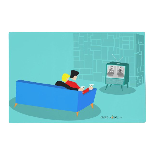 Retro Gay Couple Watching TV Laminated Placemat (Front)