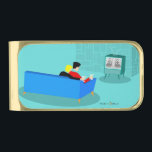 Retro Gay Couple Watching TV Money Clip<br><div class="desc">This Retro Gay Couple Watching TV design is simply fabulous! The 1960s style, minimalist art design features the back of a cozy couple and binging their favorite black and white television show. The sophisticated, turquoise and teal room prominently features a stone wall. The well-dressed men are holding martinis. Cheers to...</div>