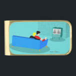 Retro Gay Couple Watching TV Money Clip<br><div class="desc">This Retro Gay Couple Watching TV design is simply fabulous! The 1960s style, minimalist art design features the back of a cozy couple and binging their favorite black and white television show. The sophisticated, turquoise and teal room prominently features a stone wall. The well-dressed men are holding martinis. Cheers to...</div>
