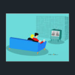 Retro Gay Couple Watching TV Postcard<br><div class="desc">This Retro Gay Couple Watching TV design is simply fabulous! The 1960s style, minimalist art design features the back of a cozy couple and binging their favorite black and white television show. The sophisticated, turquoise and teal room prominently features a stone wall. The well-dressed men are holding martinis. Cheers to...</div>