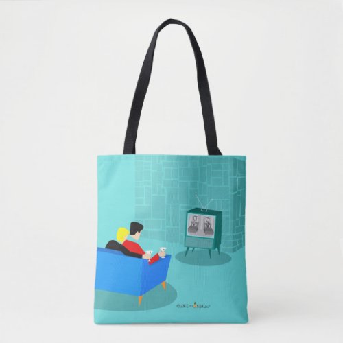 Retro Gay Couple Watching TV Tote
