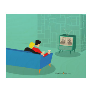 Retro Gay Couple Watching TV Wood Wall Art