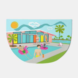 Retro Gay Pink Flamingo Pool Party  Doormat