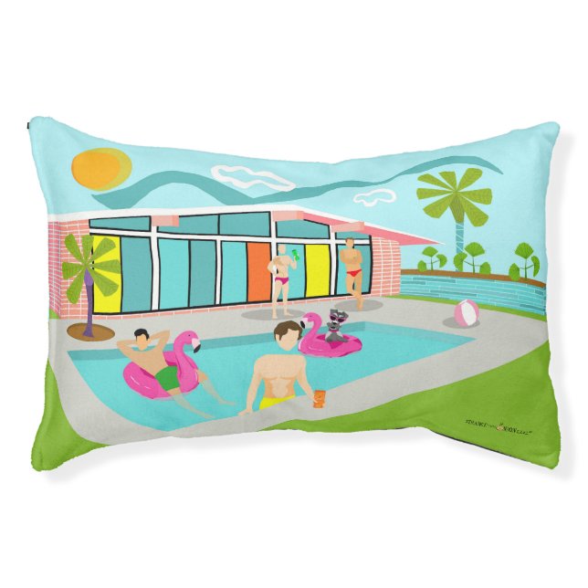 Retro Gay Pink Flamingo Pool Party Pet Bed (Front)