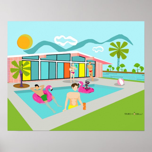  Retro Gay Pink Flamingo Pool Party Poster (Front)
