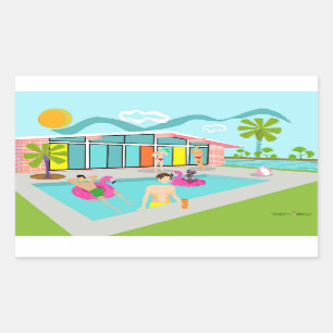 Retro Gay Pink Flamingo Pool Party  Rectangular Sticker