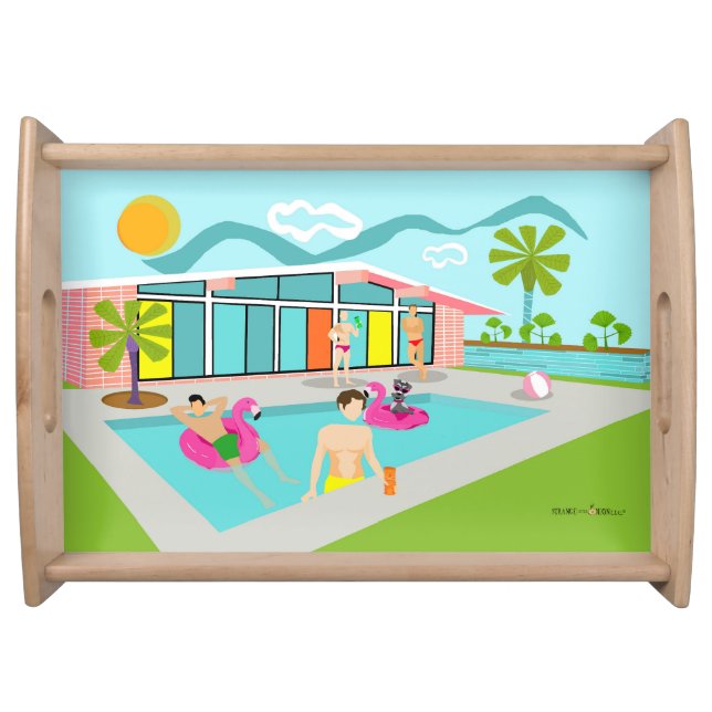 Retro Gay Pink Flamingo Pool Party Serving Tray (Front)