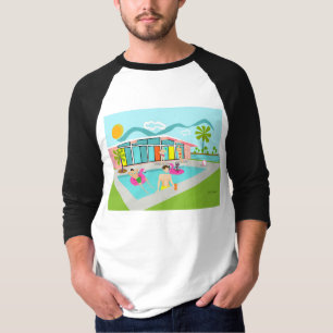 Retro Gay Pink Flamingo Pool Party T-Shirt